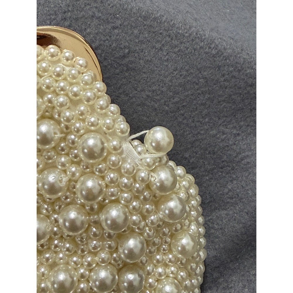 Faux Pearl Beaded Evening Clutch Bag Cream White Gold Frame Wedding Bridal Purse - Picture 6 of 8